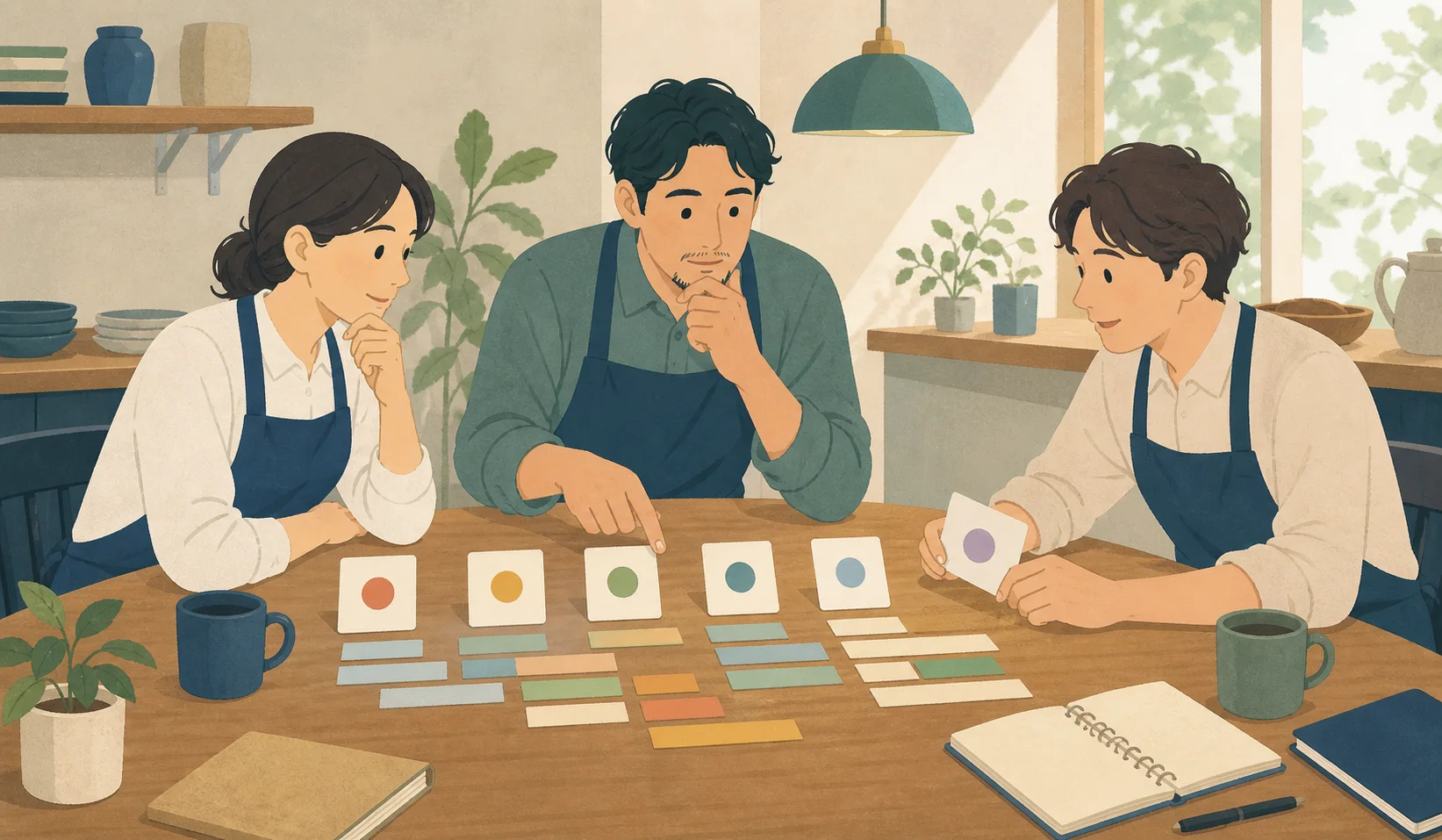 五人の勤務時間について平均と中央値を比べる図