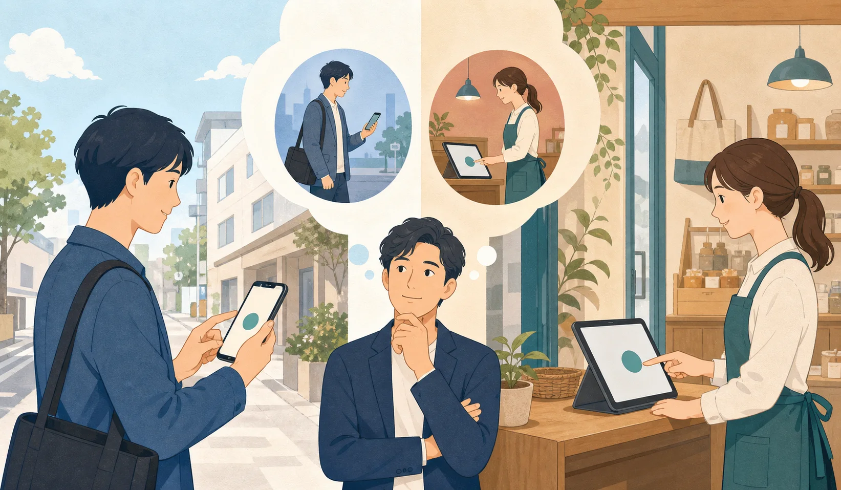 スマホ打刻と共有端末打刻を比較する図解